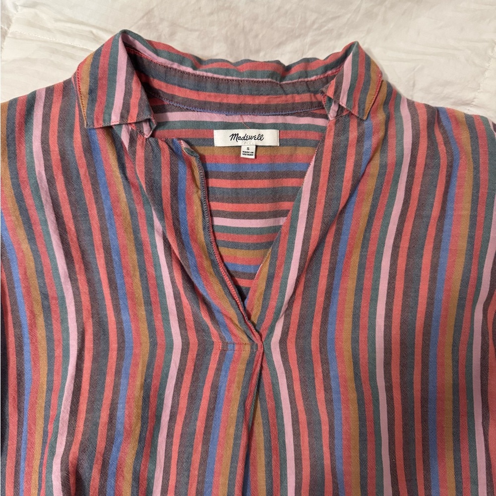Madewell Pink and Blue Striped Button Down Shirt